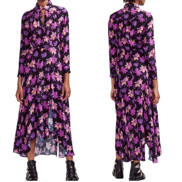 Maje Ritunia Shirt Collar Floral Print Maxi Dress - Picture 2 of 13
